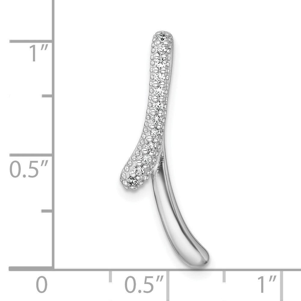 Sterling Silver Rhodium-plated Polished Fancy CZ Ribbon Chain Slide Pendant