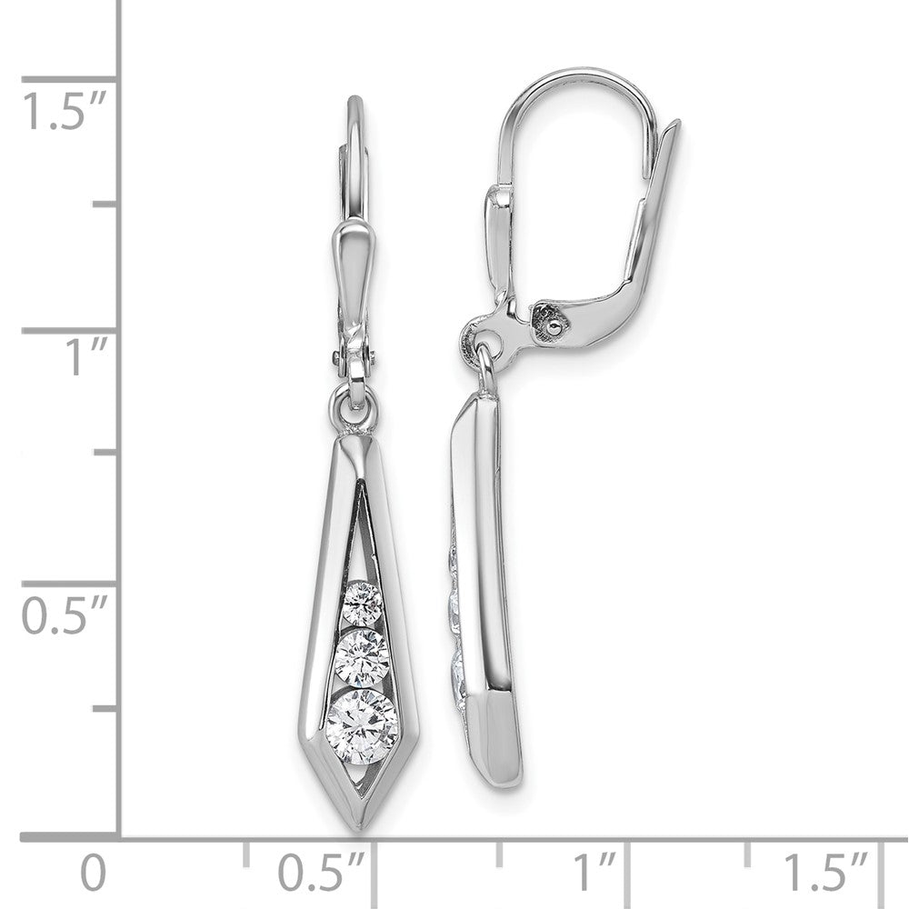 Sterling Silver Rhodium-plated Polished Fancy CZ Kite-shaped Leverback Earrings