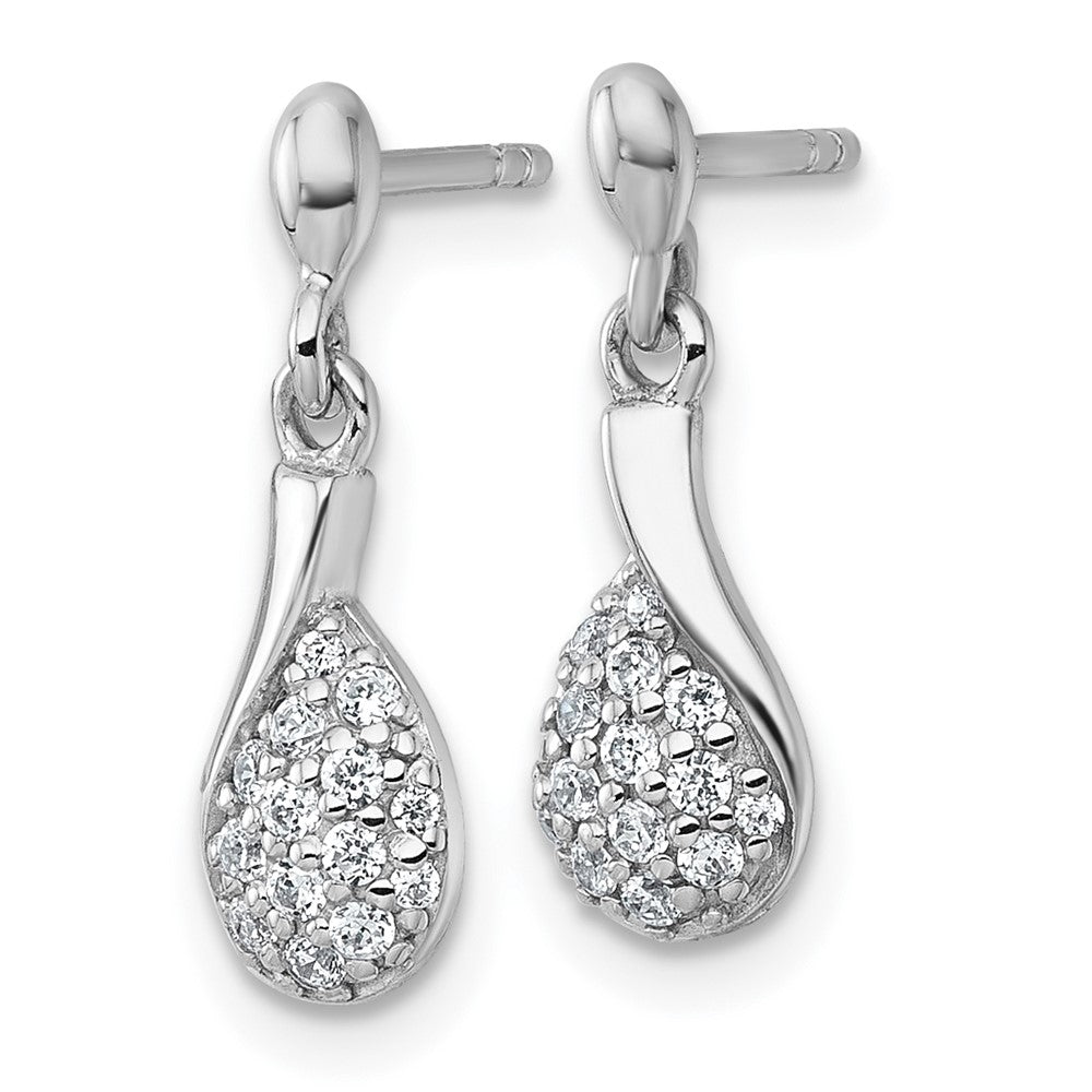 Sterling Silver Rhodium-plated Polished Fancy Teardrop CZ Dangle Post Earrings