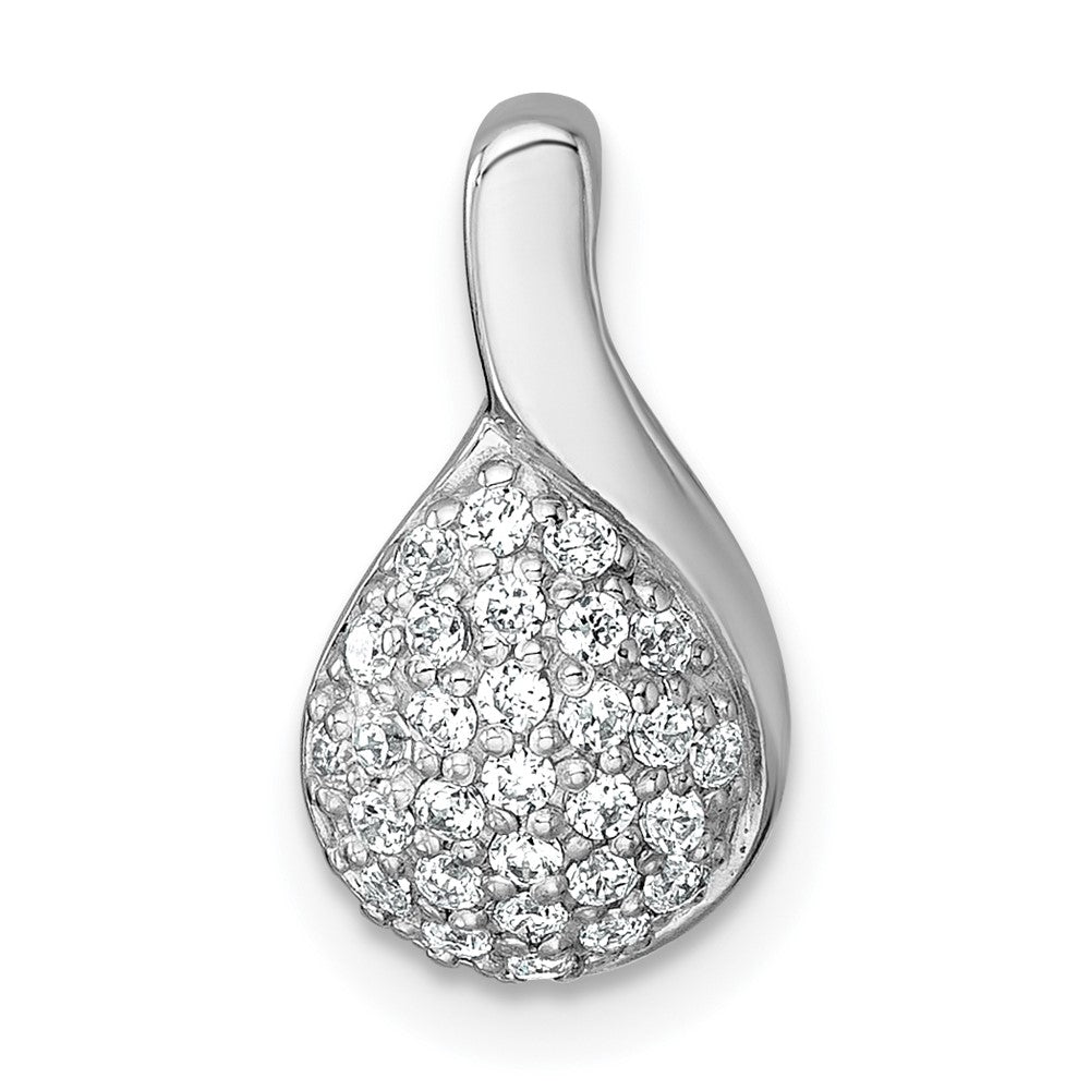 Sterling Silver Rhodium-plated Polished Fancy Teardrop CZ Chain Slide Pendant