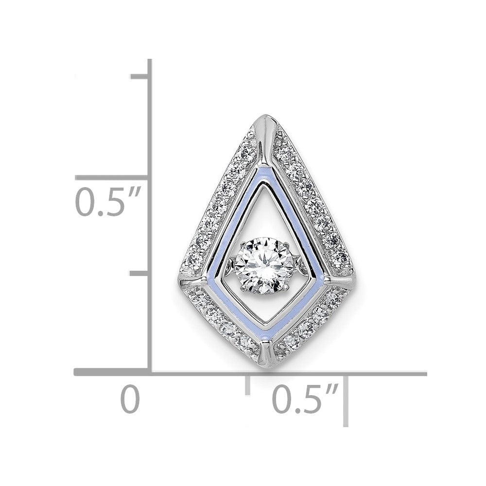 Sterling Silver Rhodium-plated Vibrant Moving CZ with Light Purple Enamel Kite-shape Chain Slide Pendant