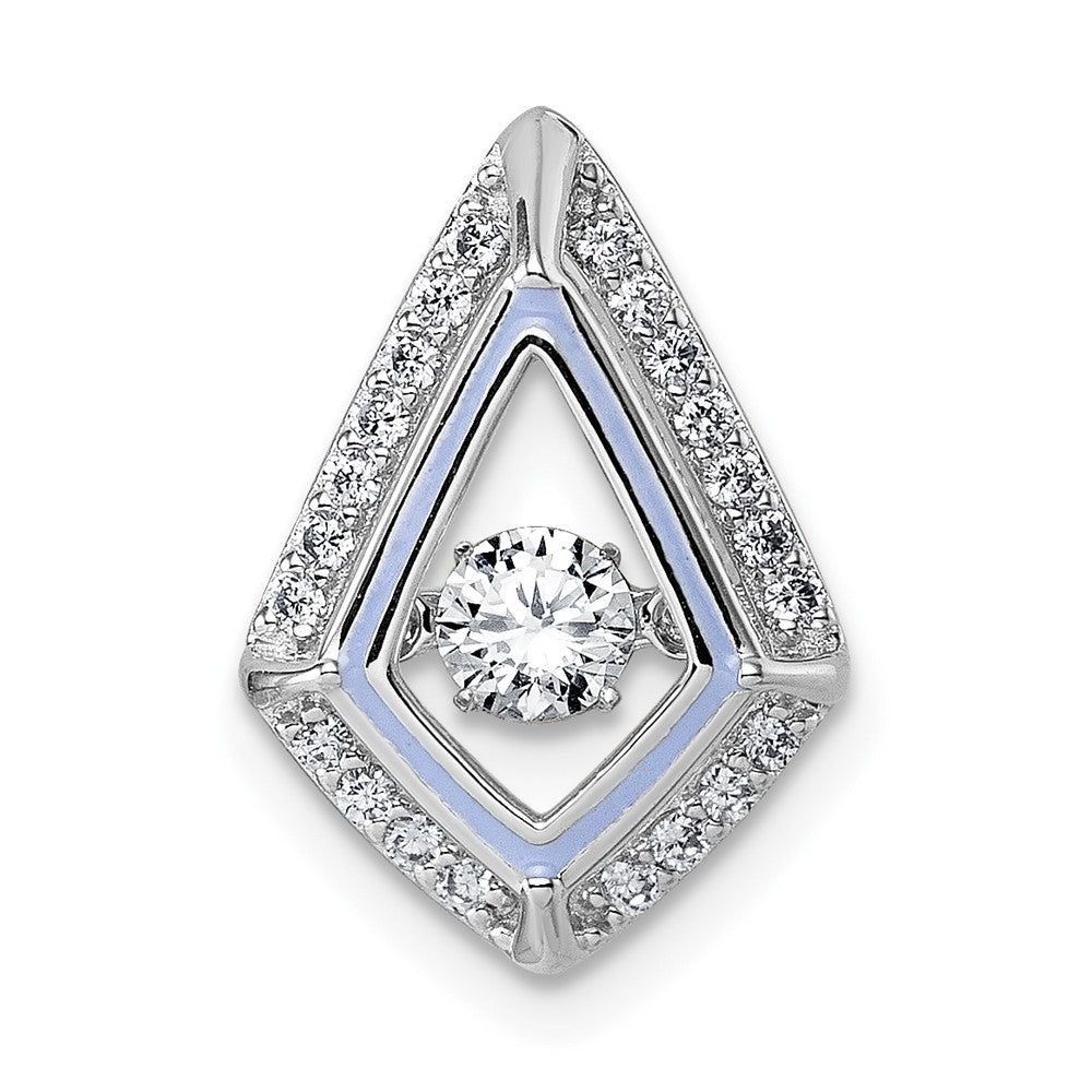 Sterling Silver Rhodium-plated Vibrant Moving CZ with Light Purple Enamel Kite-shape Chain Slide Pendant