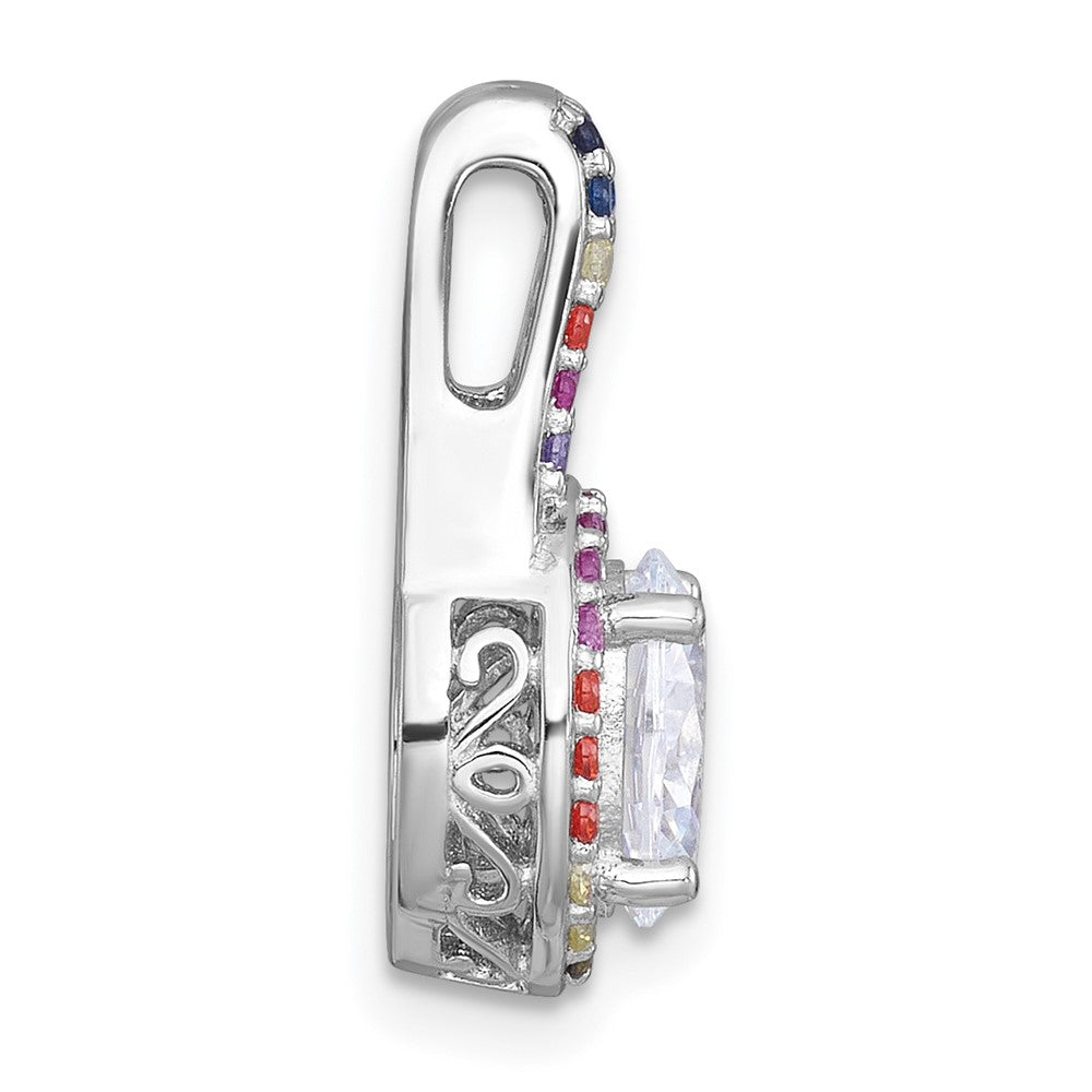Sterling Silver Rhodium-plated Polished Multi-color Rainbow CZ Oval Halo Chain Slide Pendant