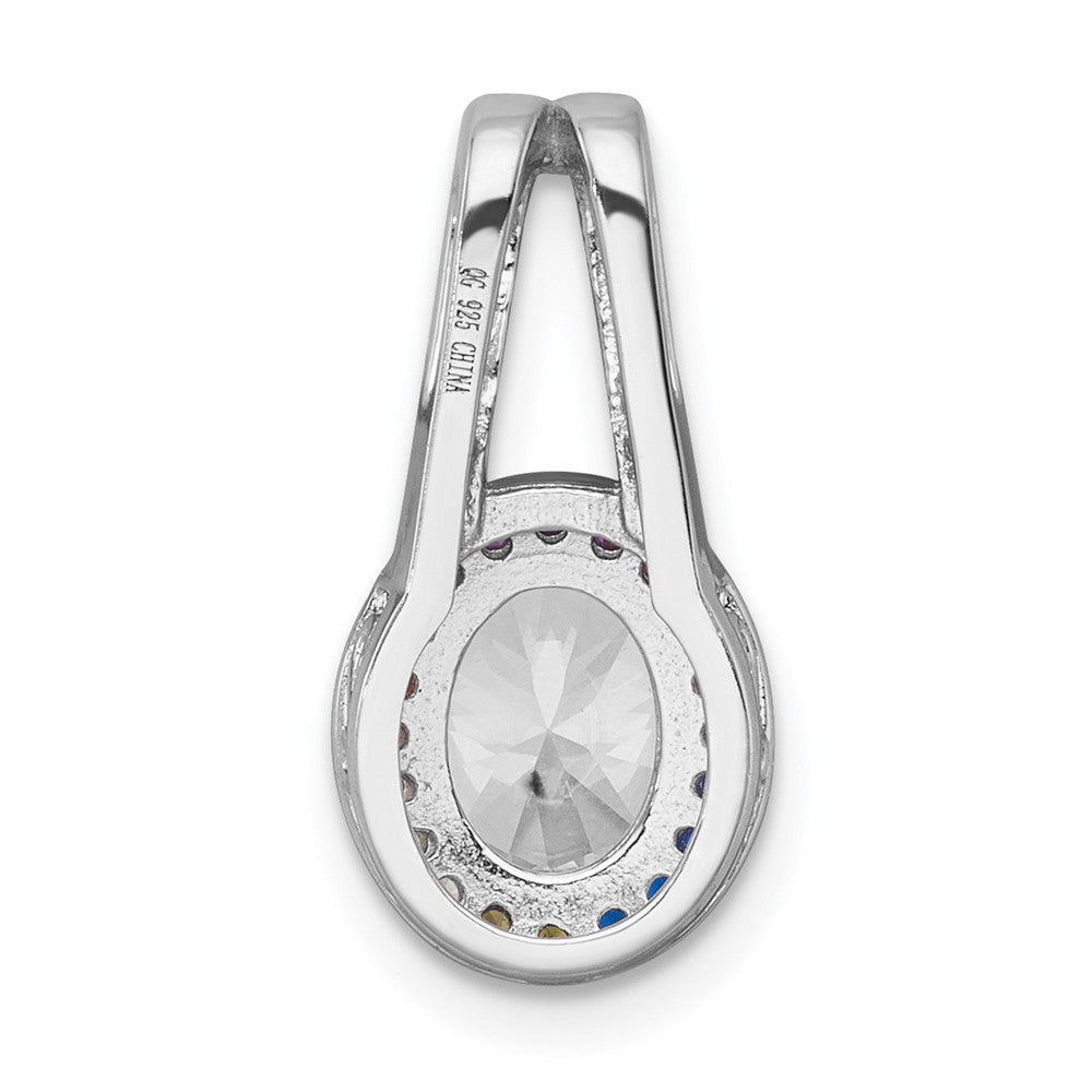 Sterling Silver Rhodium-plated Polished Multi-color Rainbow CZ Oval Halo Chain Slide Pendant