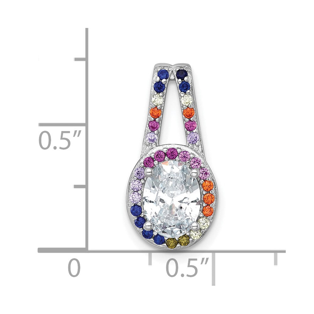 Sterling Silver Rhodium-plated Polished Multi-color Rainbow CZ Oval Halo Chain Slide Pendant