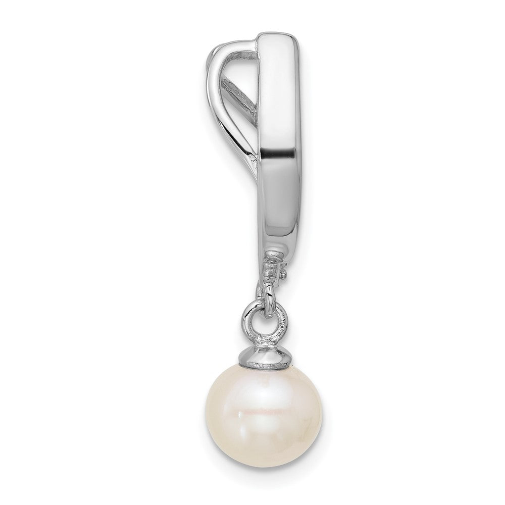 Sterling Silver Rhodium-plated Polished CZ and 6-7mm Freshwater Cultured Pearl Dangle Chain Slide Pendant