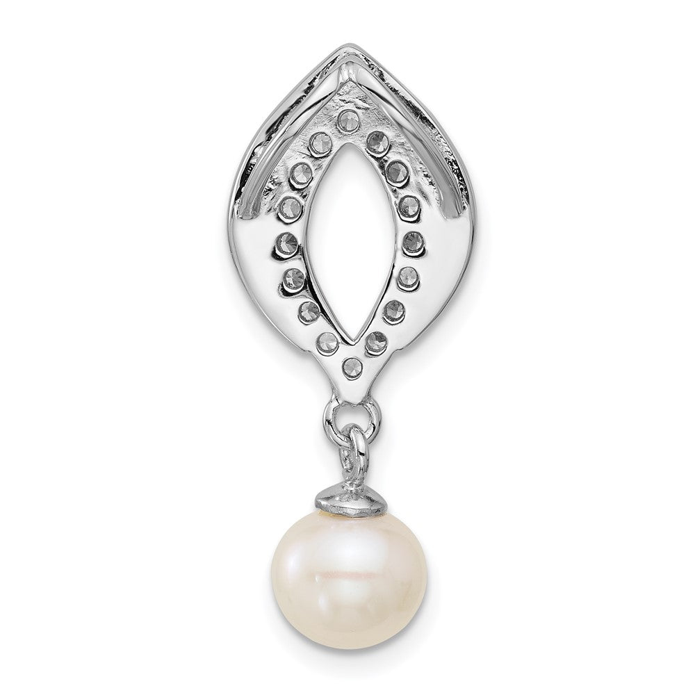 Sterling Silver Rhodium-plated Polished CZ and 6-7mm Freshwater Cultured Pearl Dangle Chain Slide Pendant