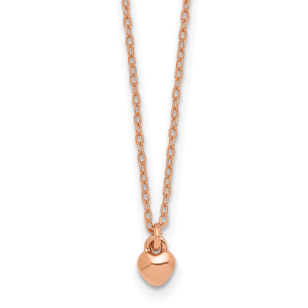 Sterling Silver Rose-tone Polished Heart Childrens 14 inch Necklace