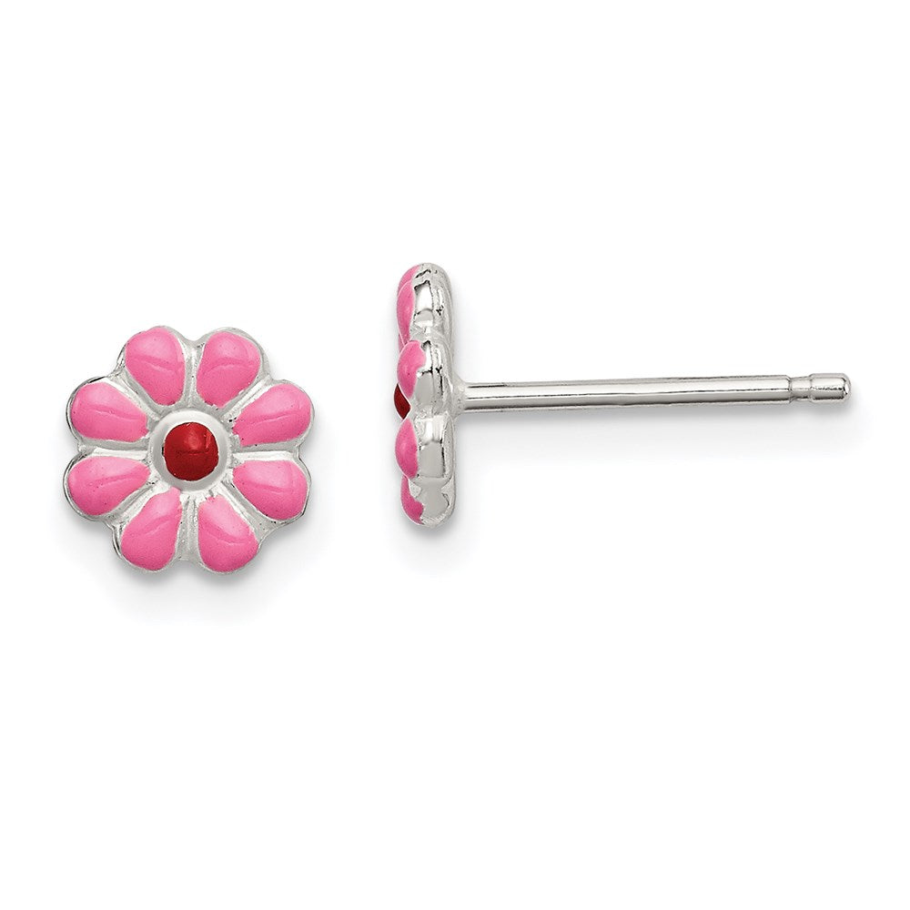Polished;Post;Enamel;Sterling silver;Flower