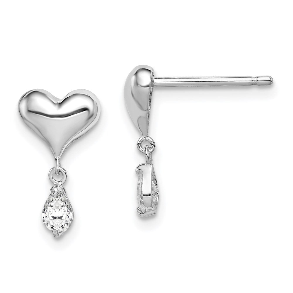 Polished;Post;Sterling silver;CZ;Dangle;Heart