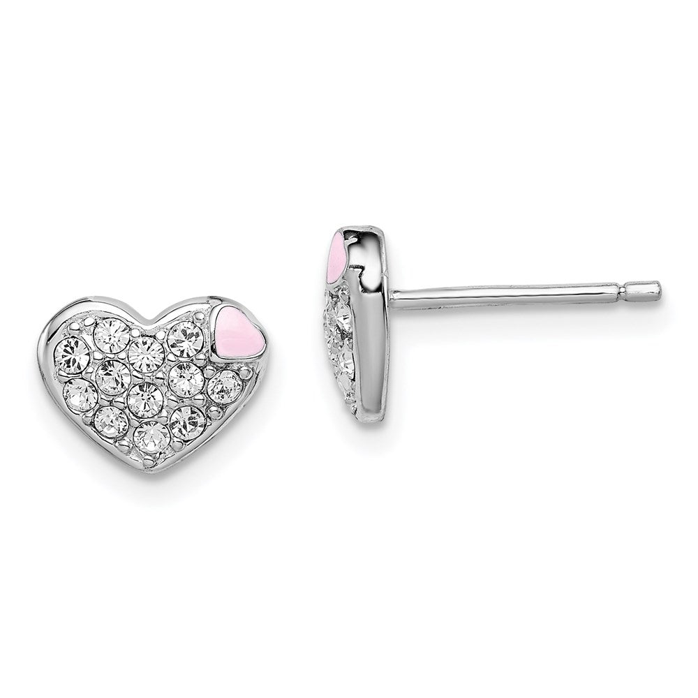 Polished;Post;Enamel;Sterling silver;Crystal from Swarovski;Heart