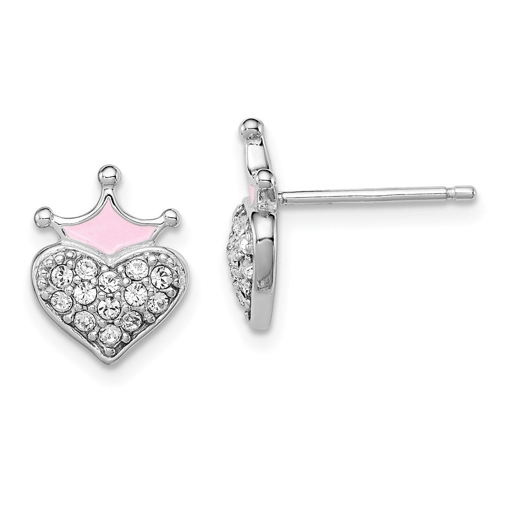 Polished;Post;Enamel;Sterling silver;Crystal from Swarovski;Heart