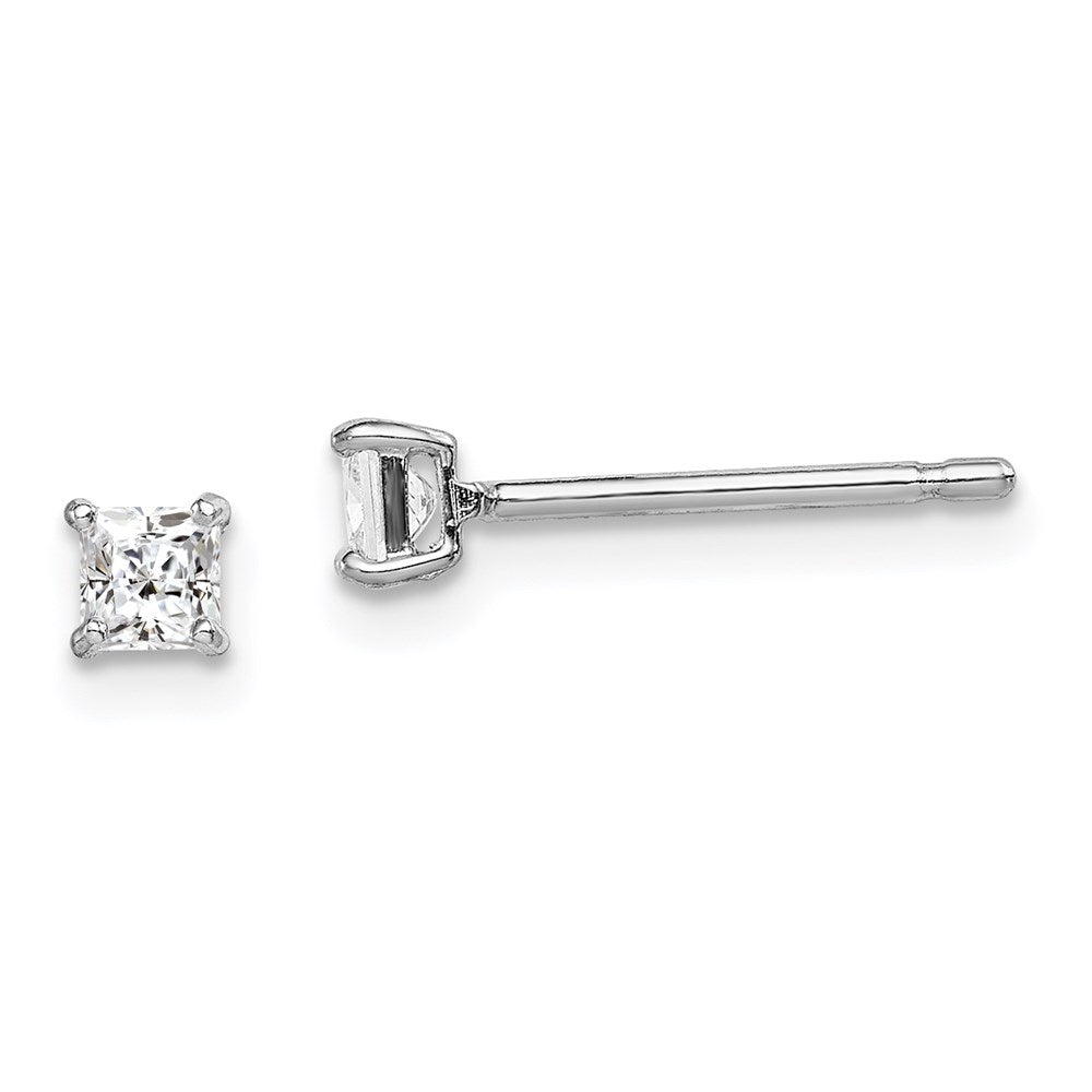 Polished;Post;Sterling silver;CZ;Square;Basket setting