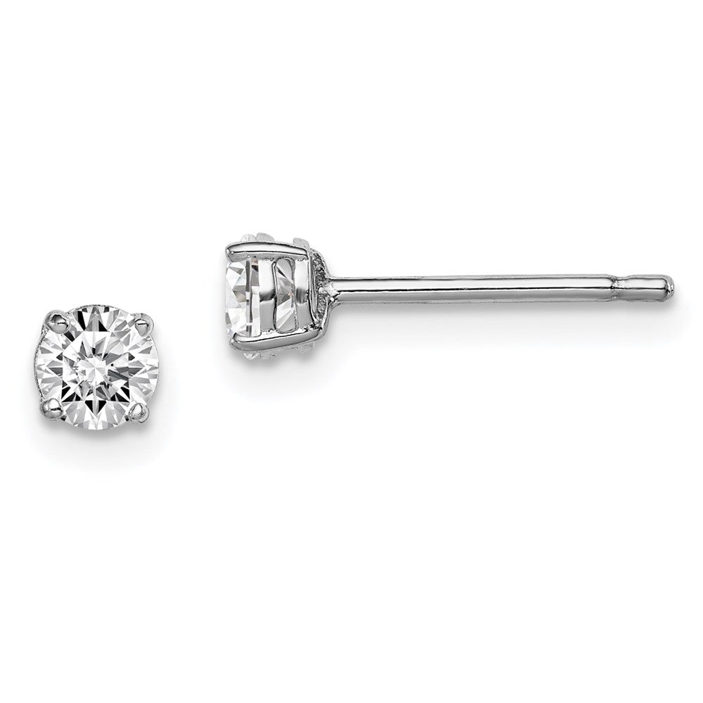 Polished;Post;Sterling silver;CZ;Round;Basket setting