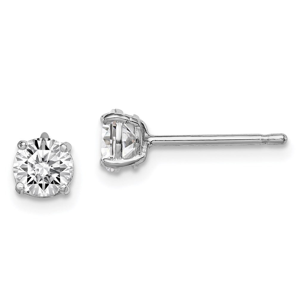 Polished;Post;Sterling silver;CZ;Round;Basket setting