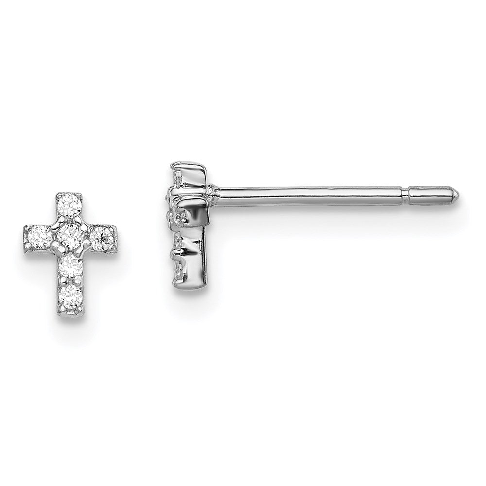 Polished;Post;Sterling silver;CZ;Cross