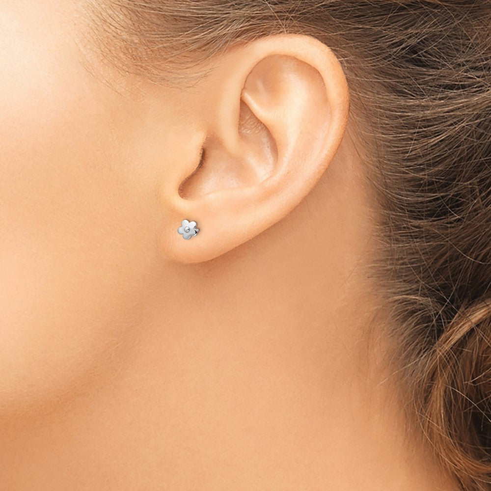 Sterling Silver Madi K RH-plated Flower Children's Post Earrings