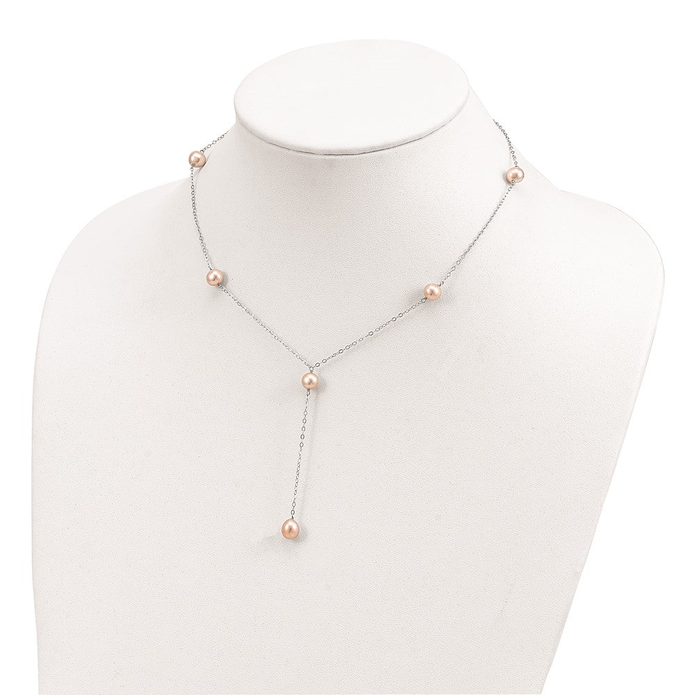 Sterling Silver Rhodium-plated 6-8mm Pink Teardrop and Semi-Round Freshwater Cultured Pearl 6-Station Y-Drop 16 inch Necklace