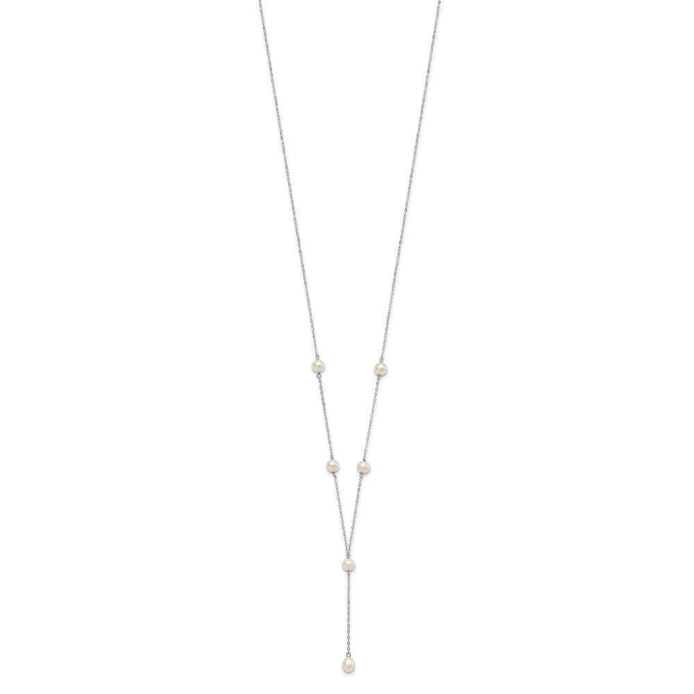 Sterling Silver Rhodium-plated 6-8mm White Teardrop and Semi-Round Freshwater Cultured Pearl 6-Station Y-Drop 16 inch Necklace
