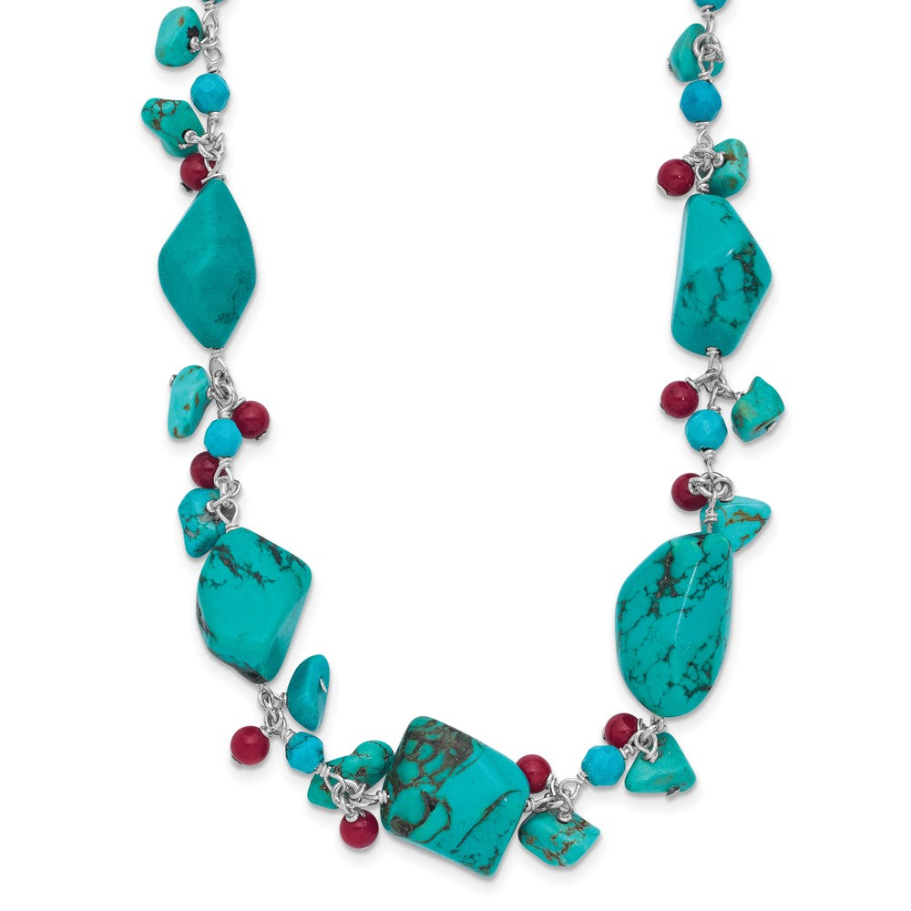 Genuine;Sterling silver;Dyed;Fancy lobster;Turquoise;Coral;2in extension;Red;Howlite