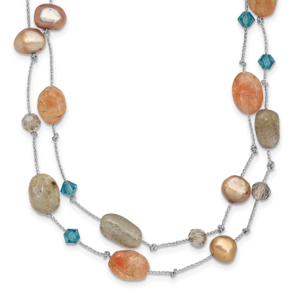Genuine;Dyed;Freshwater cultured pearl;Crystal;Labradorite;Ball and Hook clasp;Moonstone