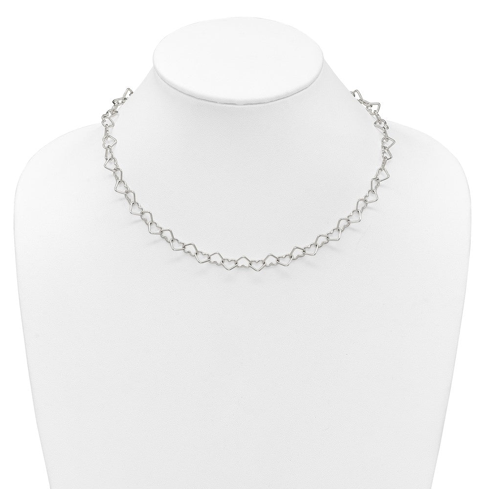 Sterling Silver 18inch Polished Fancy Heart Link Necklace