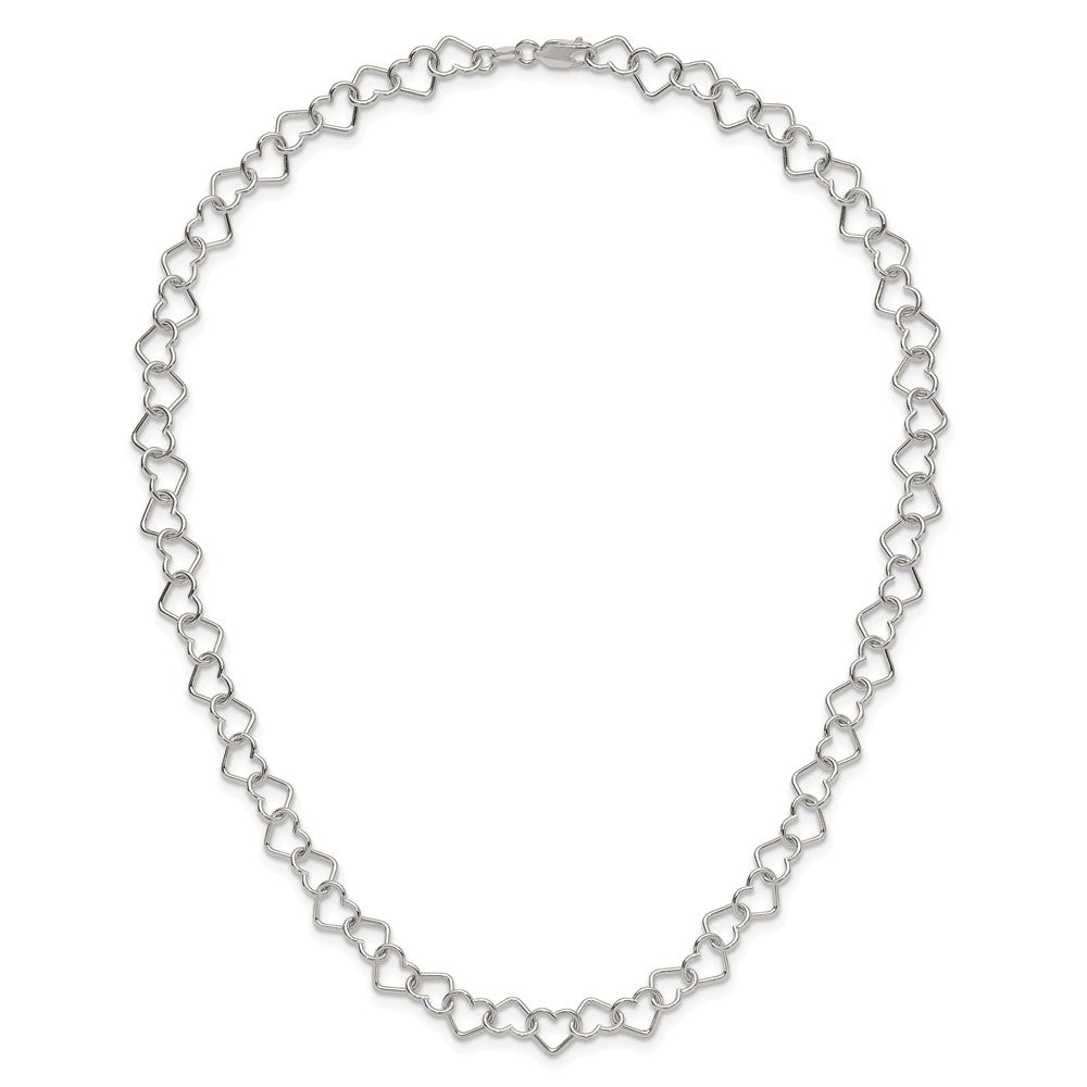 Sterling Silver 18inch Polished Fancy Heart Link Necklace