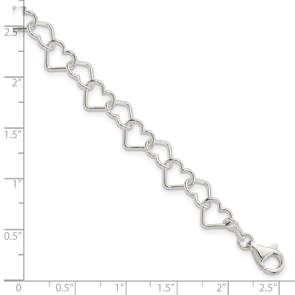 Sterling Silver 8inch Polished Fancy Heart Link Bracelet