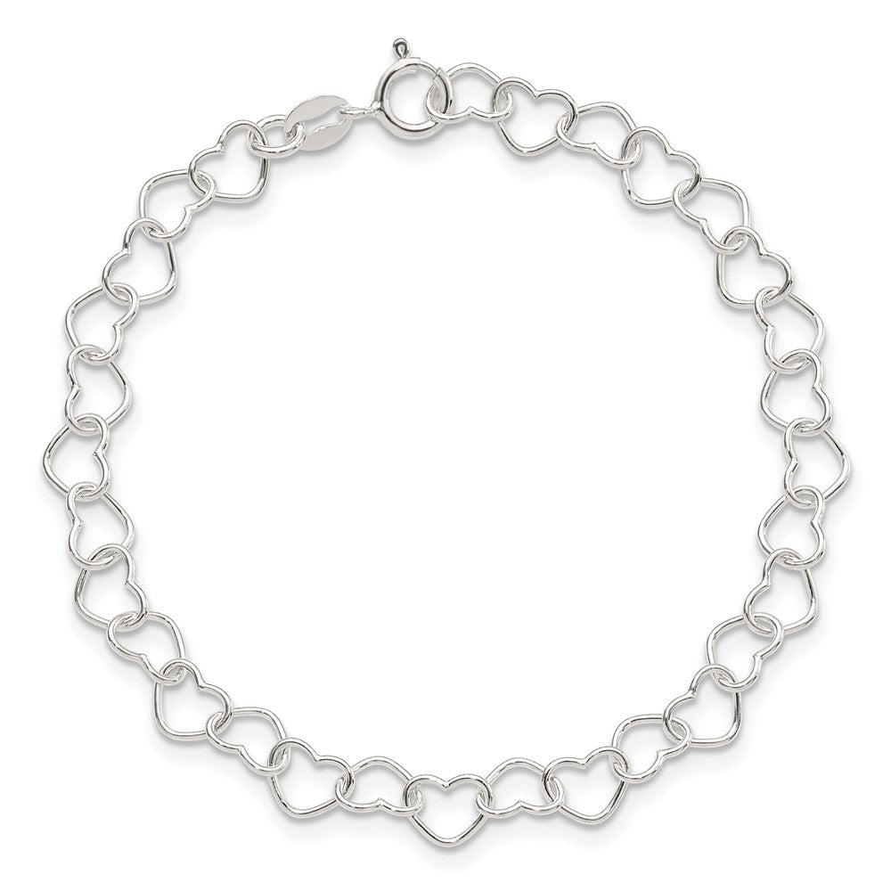 Sterling Silver 8inch Polished Fancy Heart Link Bracelet