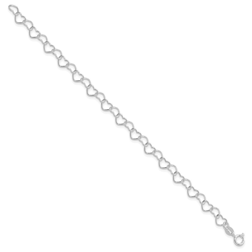 Sterling Silver Rhodium-plated 7inch Polished Fancy Heart Link Bracelet