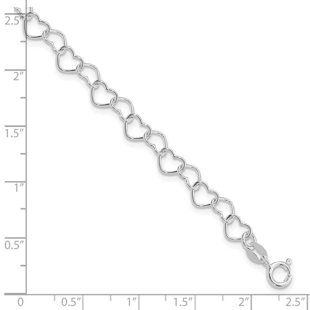 Sterling Silver Rhodium-plated 7inch Polished Fancy Heart Link Bracelet