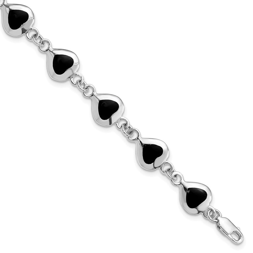 Polished;Flat back;Closed back;Lobster;Sterling silver;Onyx;Rhodium-plated