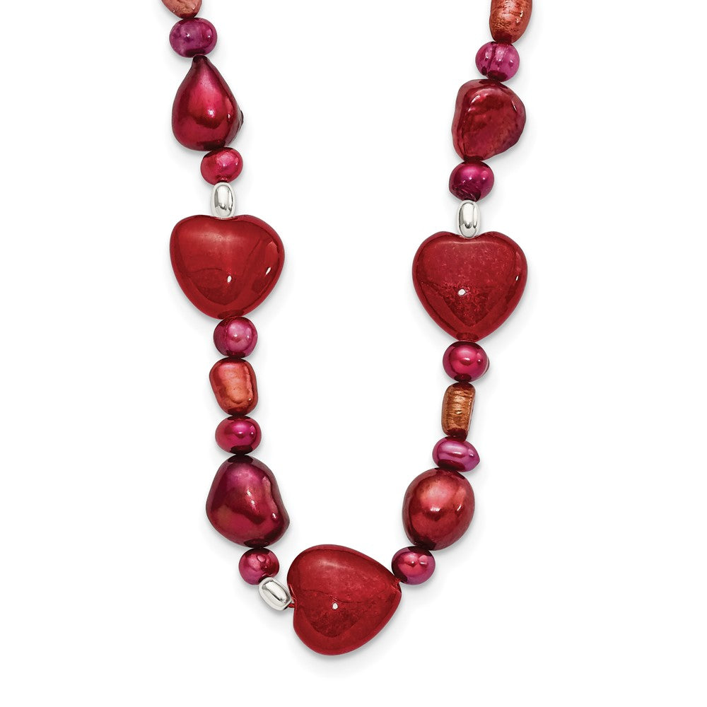 Genuine;Sterling silver;Dyed;Freshwater cultured pearl;Jade;Fancy lobster;2in extension;Red