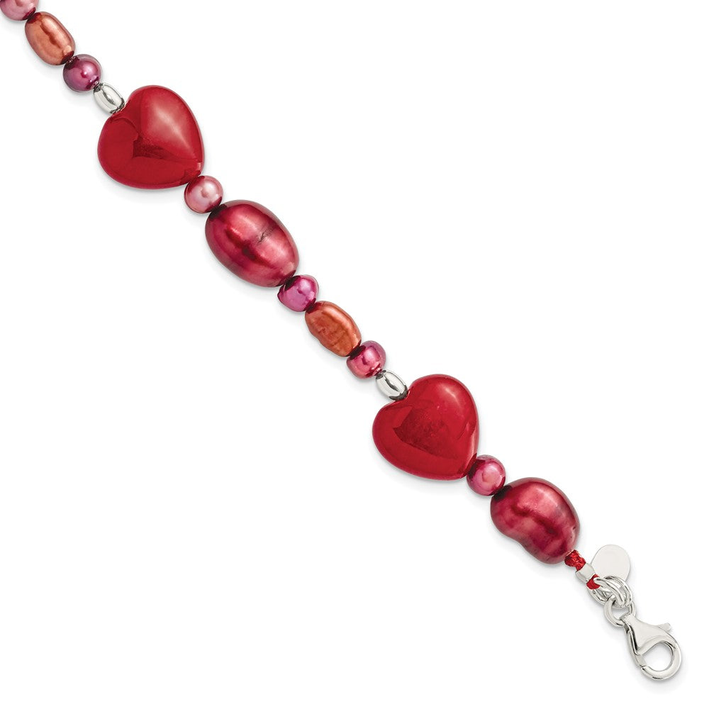 Genuine;Sterling silver;Dyed;Freshwater cultured pearl;Jade;1in extender;Red