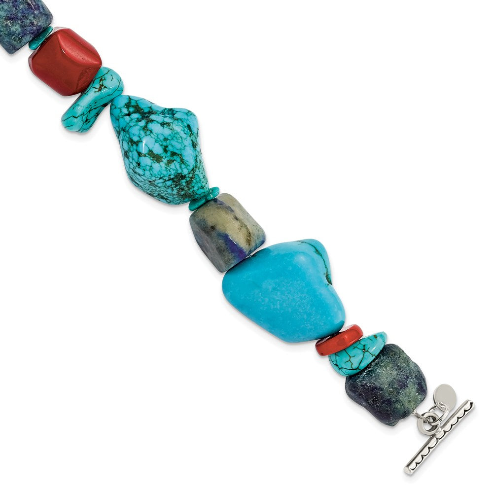 Antique finish;Genuine;Sterling silver;Dyed;Toggle;Turquoise;Coral;Red;Howlite