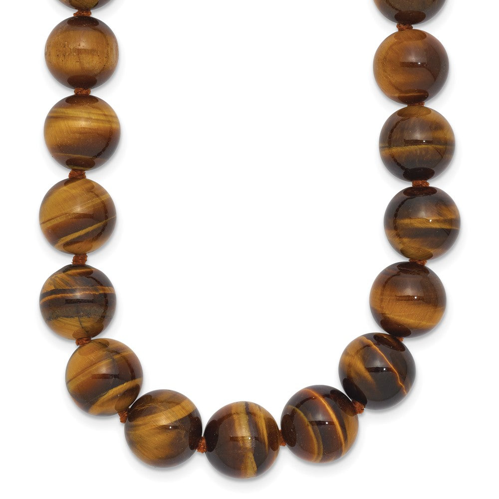 Genuine;Tigers eye;Pearl clasp;Color range varies;Hand knotted;Sterling silver clasp;Beaded