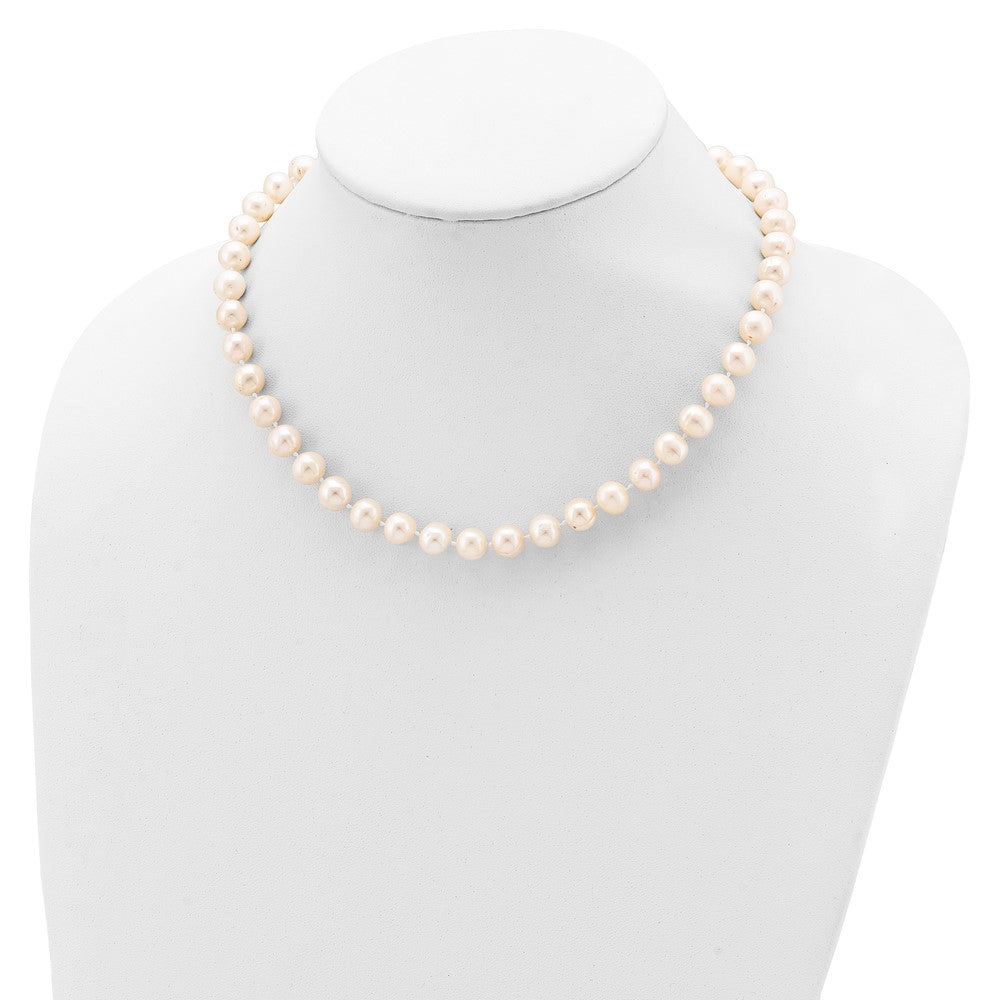 Sterling Silver Rhodium-plated 8-9mm White Near-Round Freshwater Cultured Pearl 18 inch Necklace