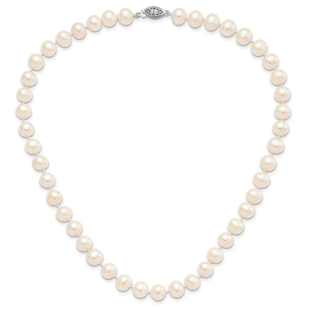 Sterling Silver Rhodium-plated 8-9mm White Near-Round Freshwater Cultured Pearl 18 inch Necklace