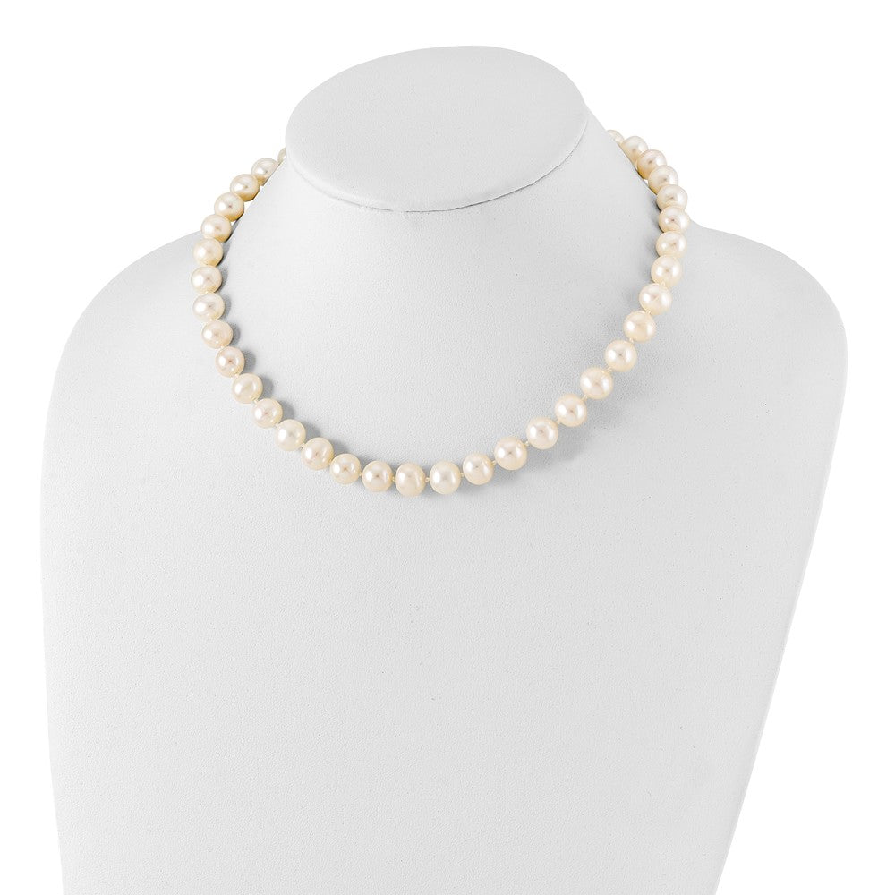 Sterling Silver Rhodium-plated 9-10mm White Near-Round Freshwater Cultured Pearl 18 inch Necklace