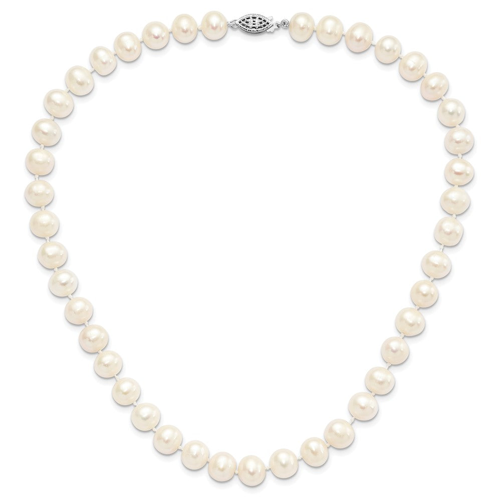 Sterling Silver Rhodium-plated 9-10mm White Near-Round Freshwater Cultured Pearl 18 inch Necklace