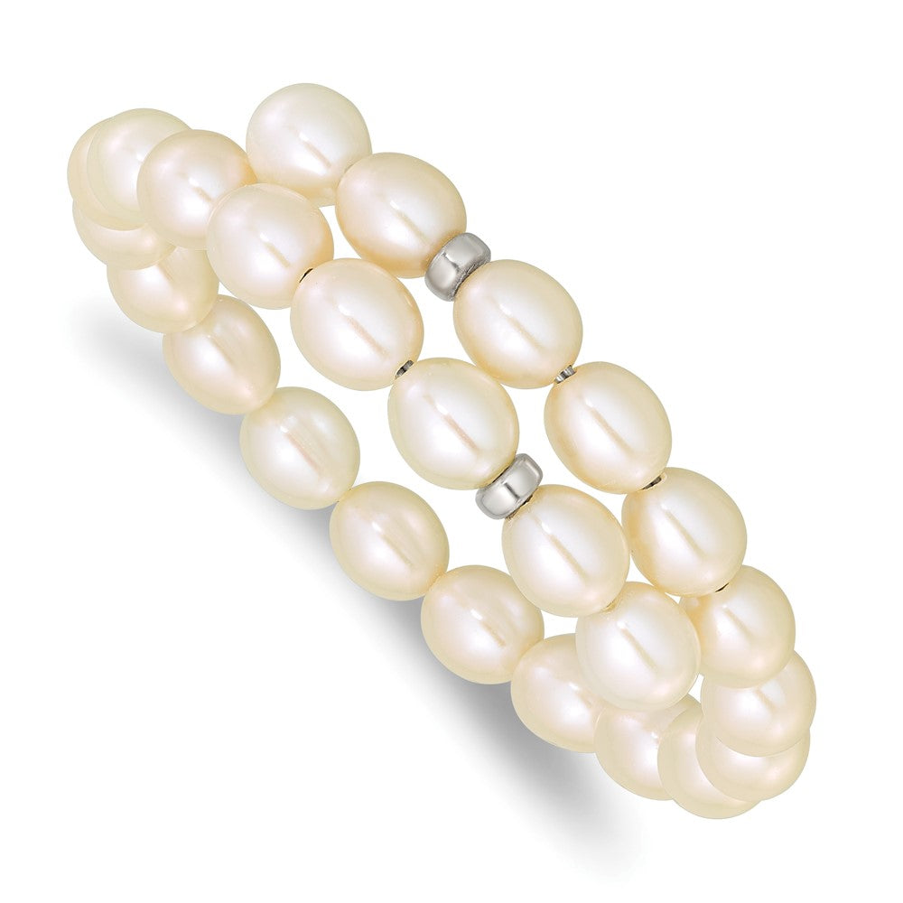 Sterling silver;Freshwater cultured pearl;Flexible;White