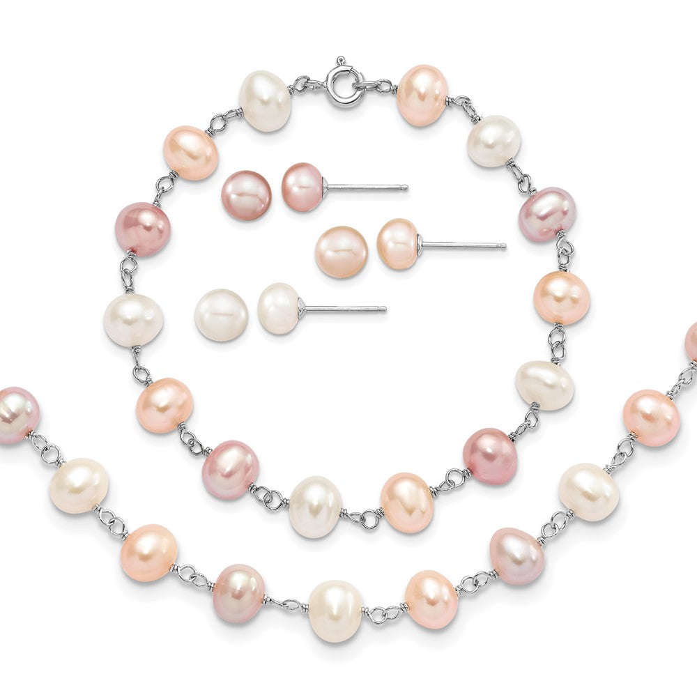 Post;Spring Ring;Sterling silver;Freshwater cultured pearl