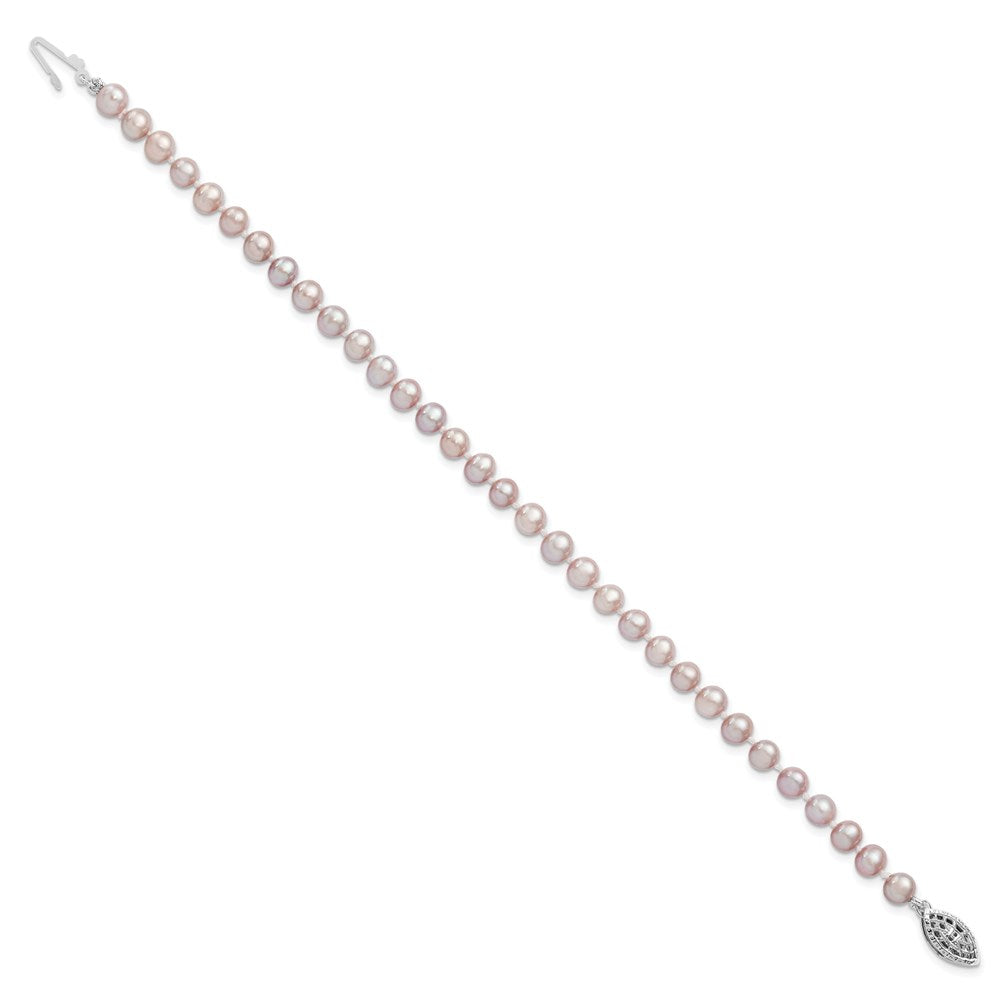 Sterling Silver Rhodium-plated 5-6mm Purple Near-Round Freshwater Cultured Pearl 7.25 inch Bracelet