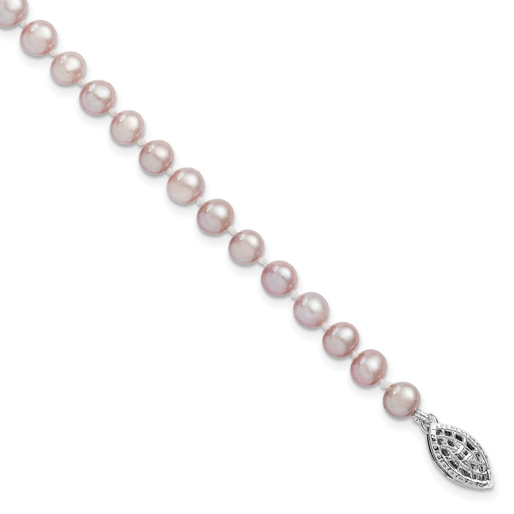 Sterling silver;Freshwater cultured pearl;Pearl clasp;Purple
