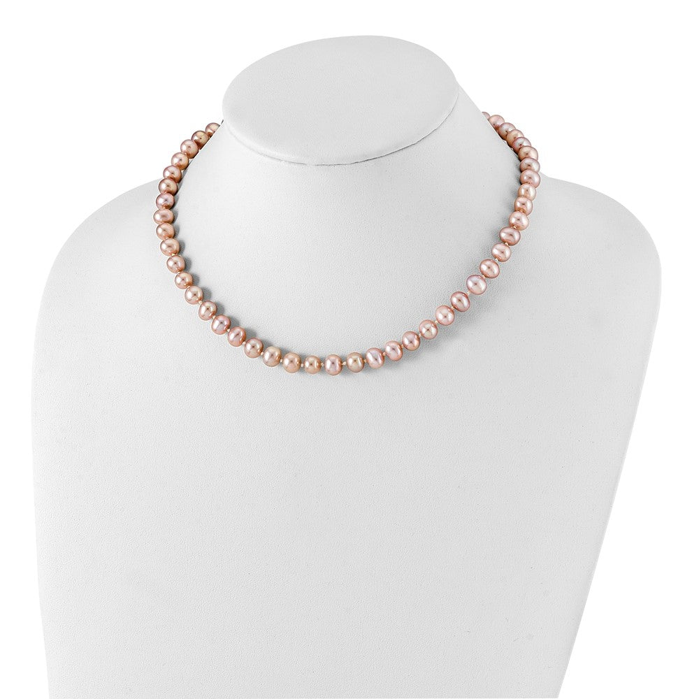 Sterling Silver Rhodium-plated 7-8mm Purple Near-Round Freshwater Cultured Pearl 16 inch Necklace