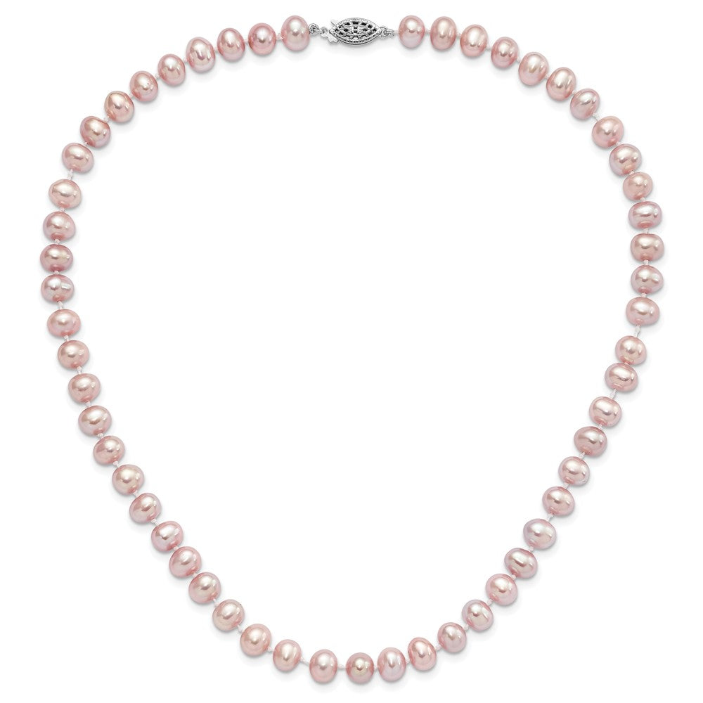 Sterling Silver Rhodium-plated 7-8mm Purple Near-Round Freshwater Cultured Pearl 18 inch Necklace
