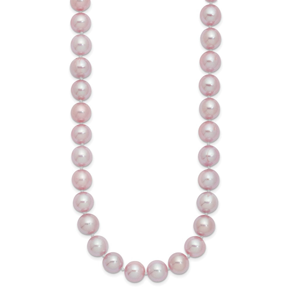Sterling Silver Rhodium-plated 9-10mm Purple Near-Round Freshwater Cultured Pearl 24 inch Necklace