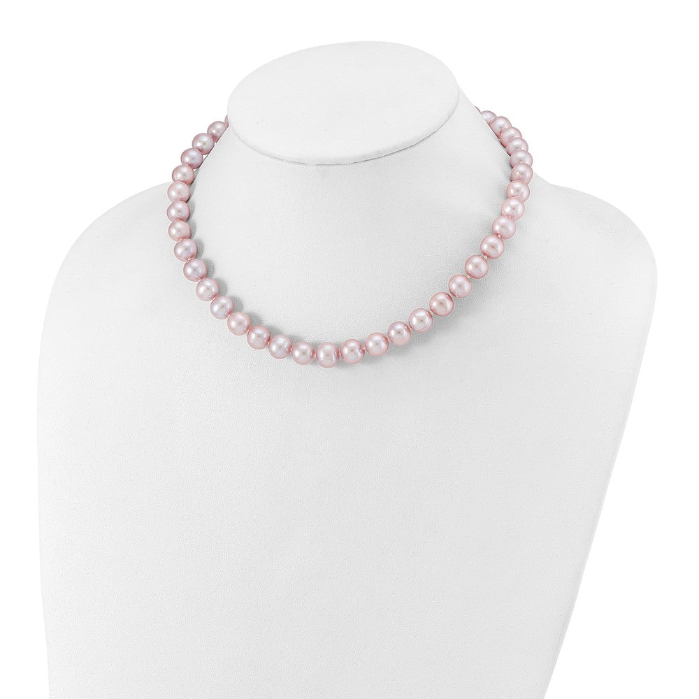 Sterling Silver Rhodium-plated 9-10mm Purple Near-Round Freshwater Cultured Pearl 16 inch Necklace