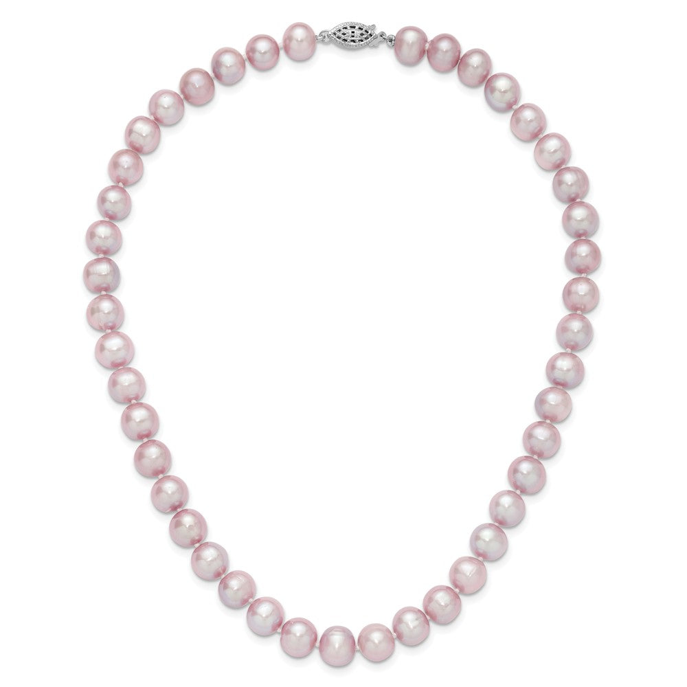Sterling Silver Rhodium-plated 9-10mm Purple Near-Round Freshwater Cultured Pearl 16 inch Necklace