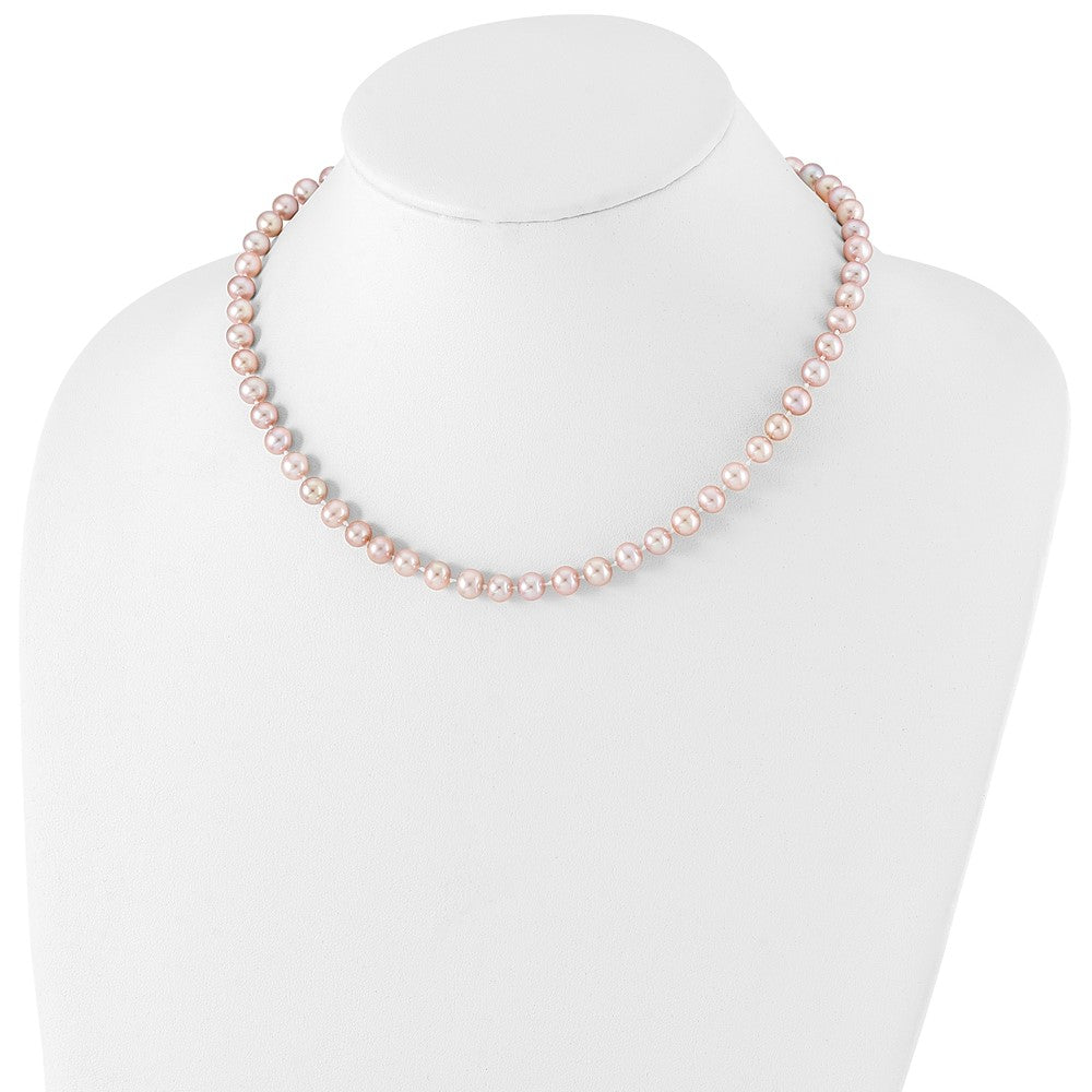 Sterling Silver Rhodium-plated 6-7mm Purple Near-Round Freshwater Cultured Pearl 20 inch Necklace